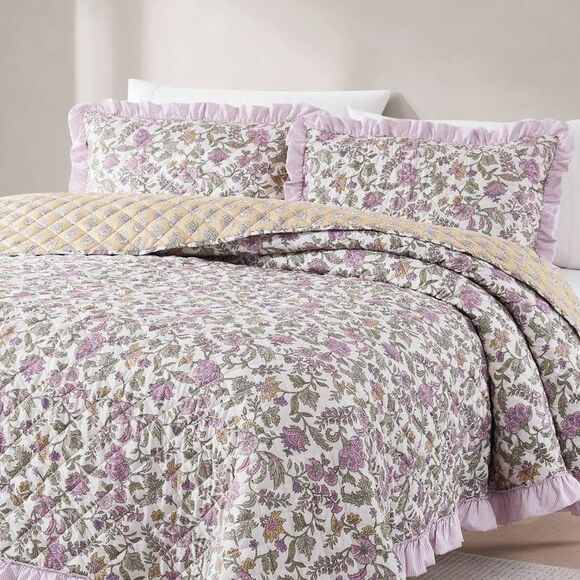 Lush Decor - Lush Décor Full/Queen Lola Block Print Ruffle Reve Purple - Picture 3 of 6
